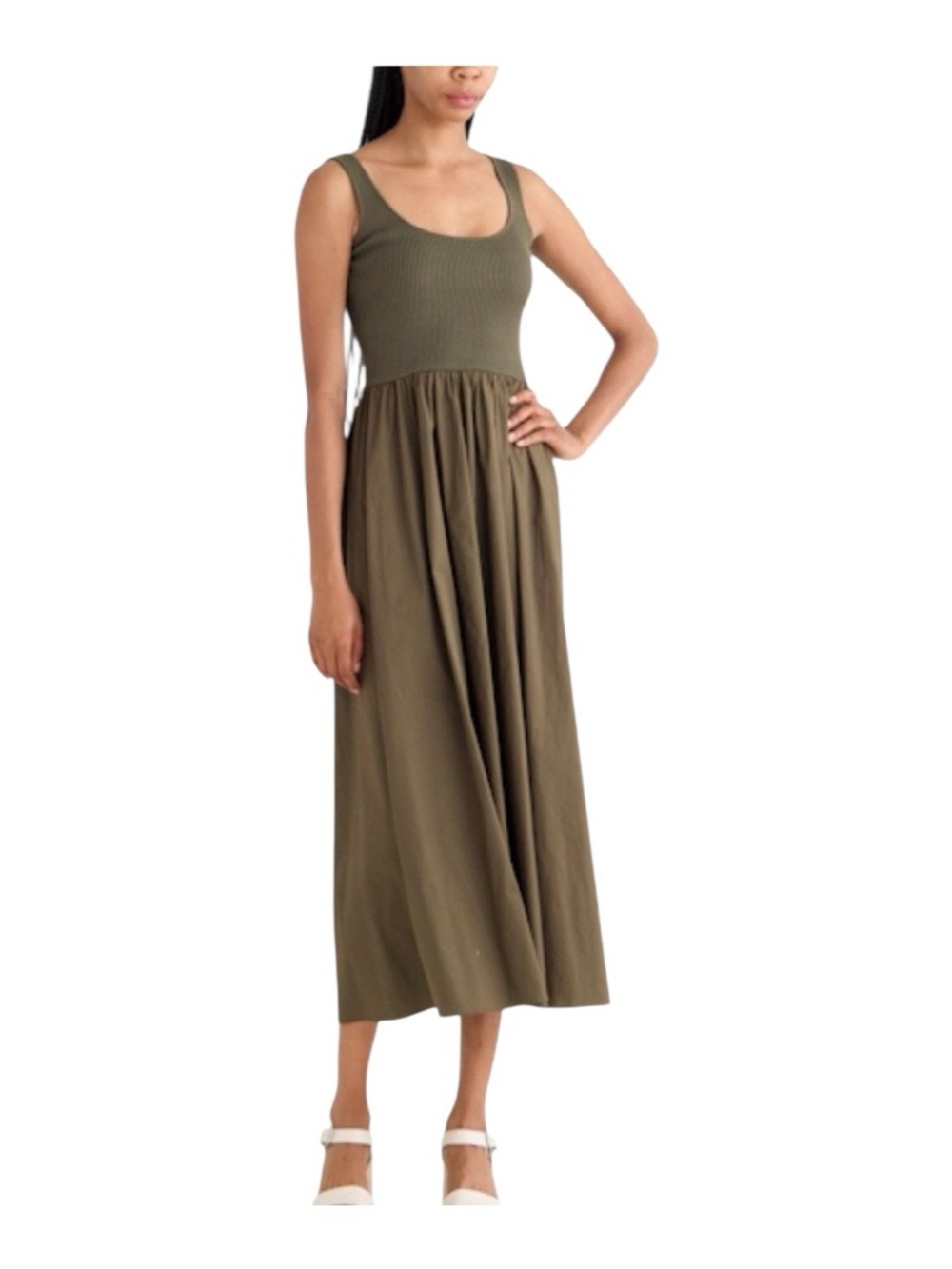 Moon River Olive Green Ribbed Tank Maxi Dress